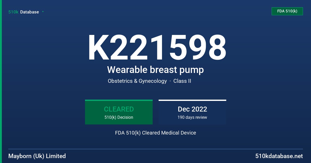 K221598 Wearable breast pump FDA 510(k) Cleared Medical Device