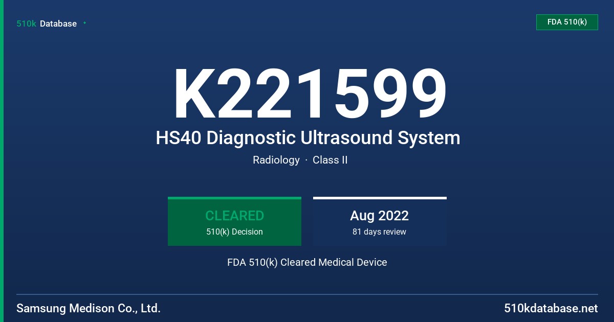 K221599 HS40 Diagnostic Ultrasound System FDA 510(k) Cleared Medical Device