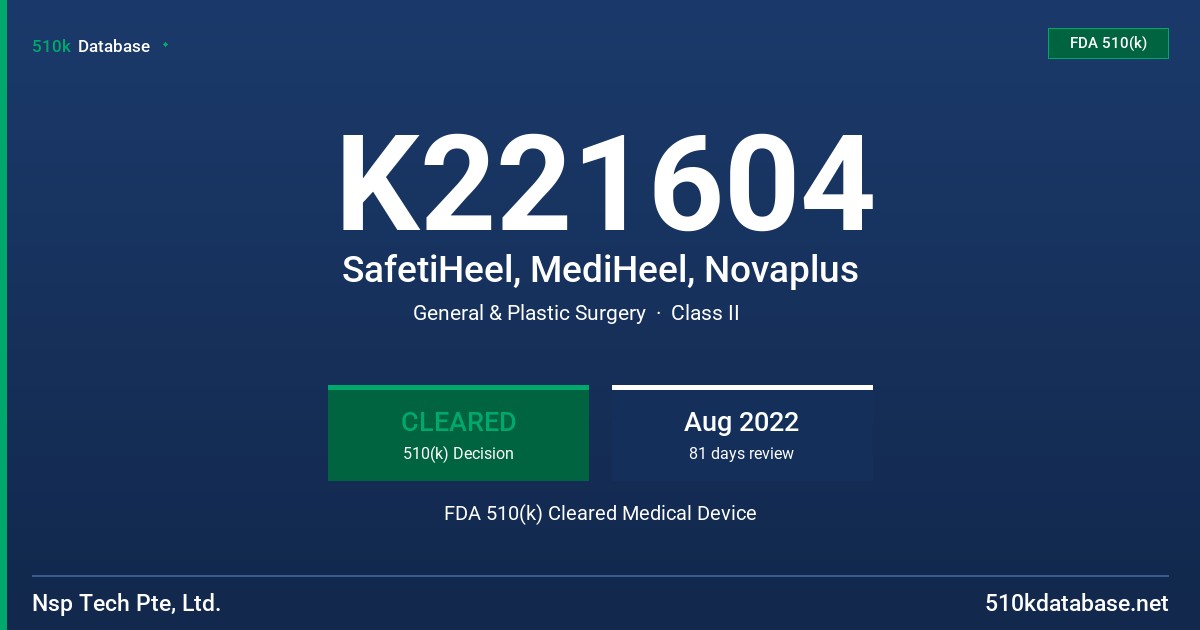 K221604 SafetiHeel, MediHeel, Novaplus FDA 510(k) Cleared Medical Device
