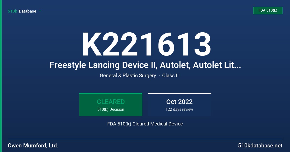 K221613 Freestyle Lancing Device II, Autolet, Autolet Lite, Unilet Lancets FDA 510(k) Cleared Medical Device