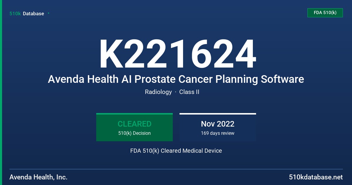 K221624 Avenda Health AI Prostate Cancer Planning Software FDA 510(k) Cleared Medical Device