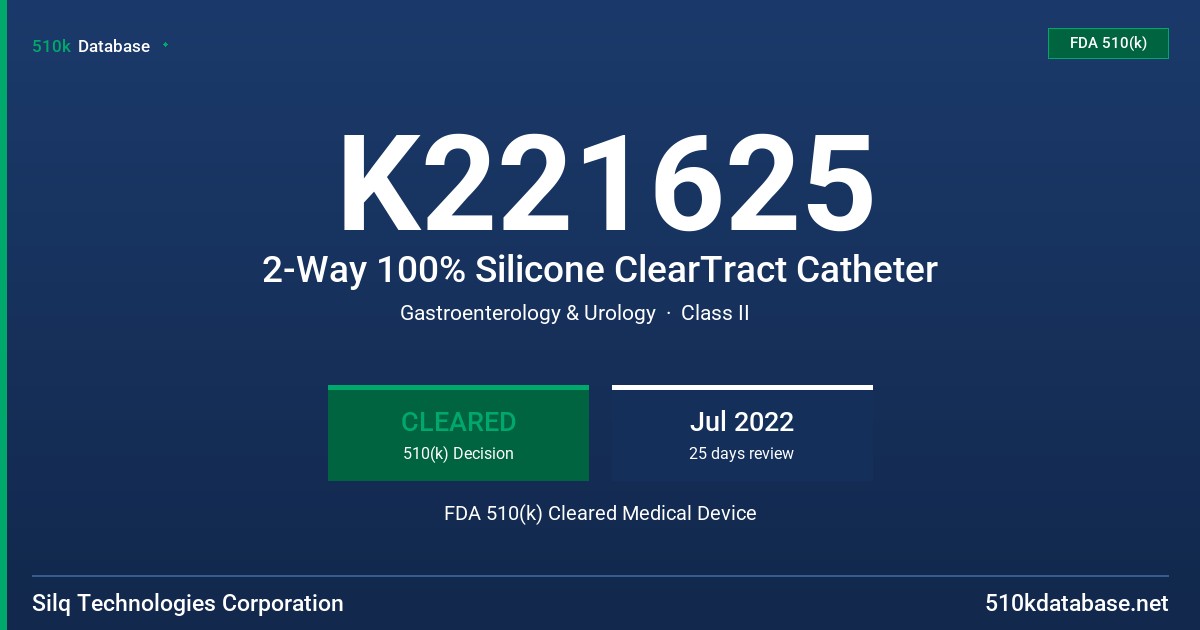 K221625 2-Way 100% Silicone ClearTract Catheter FDA 510(k) Cleared Medical Device