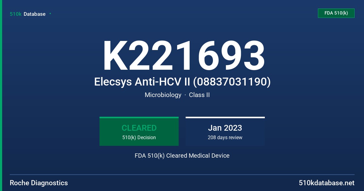 K221693 Elecsys Anti-HCV II (08837031190) FDA 510(k) Cleared Medical Device