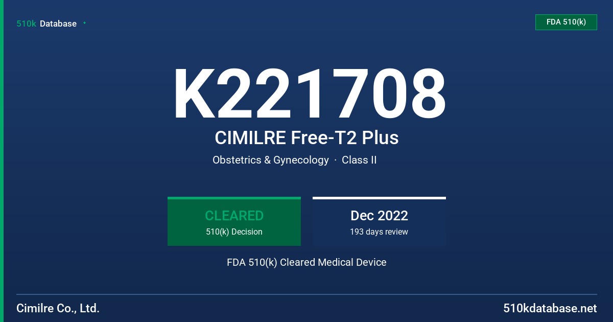 K221708 CIMILRE Free-T2 Plus FDA 510(k) Cleared Medical Device