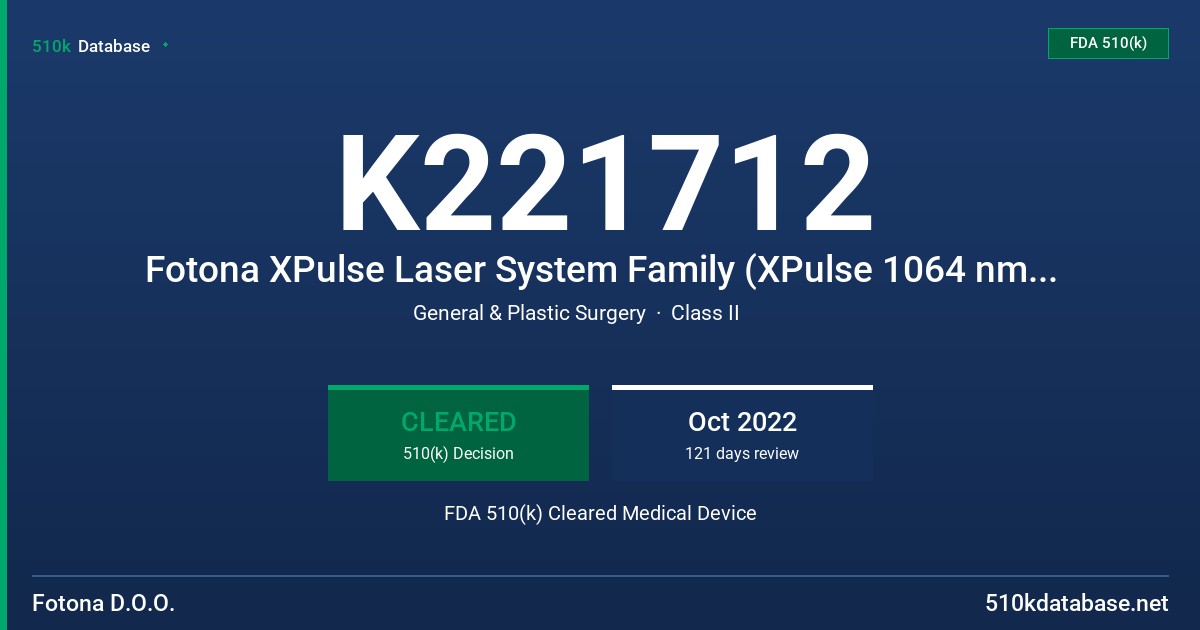 K221712 Fotona XPulse Laser System Family (XPulse 1064 nm, XPulse 810 nm, XPulse 980 nm) FDA 510(k) Cleared Medical Device