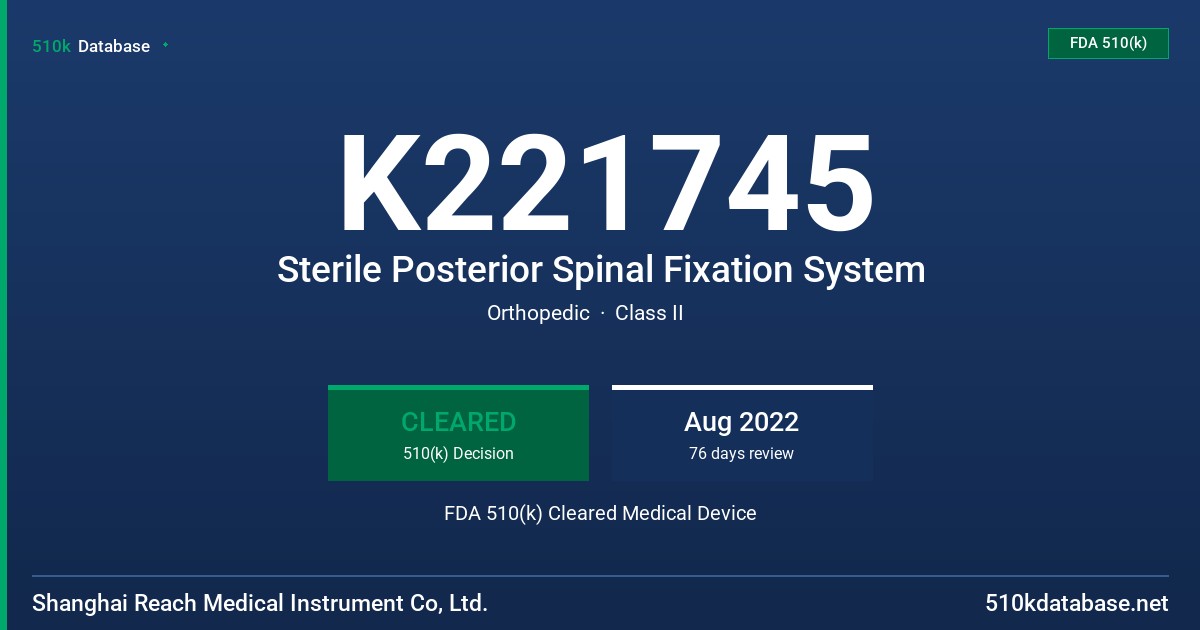 K221745 Sterile Posterior Spinal Fixation System FDA 510(k) Cleared Medical Device