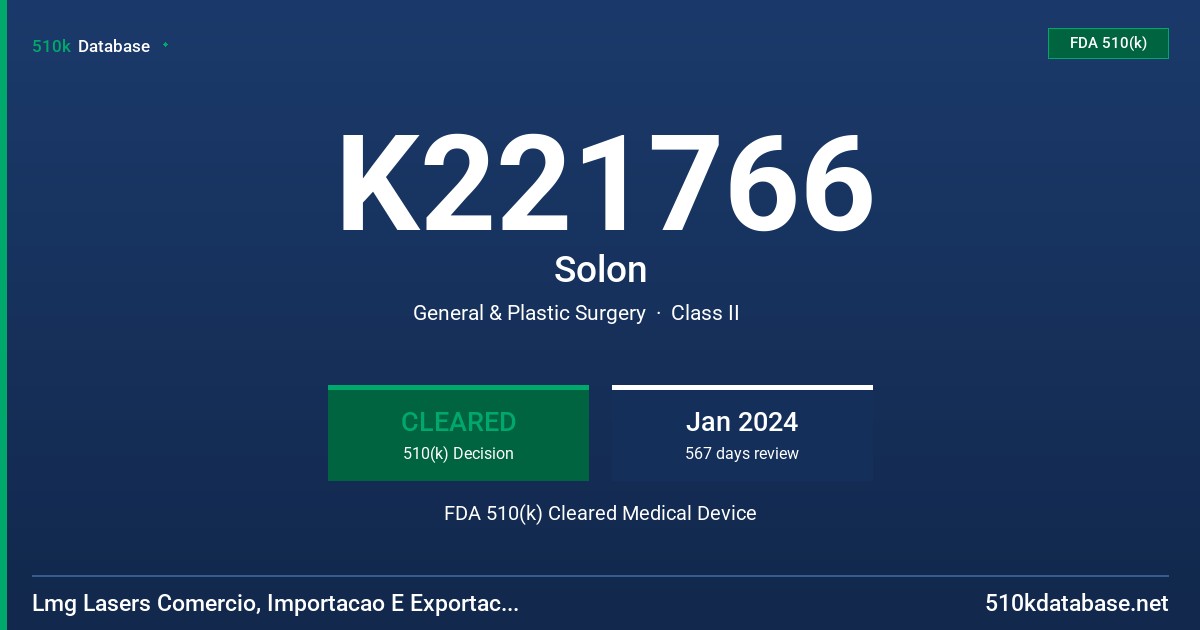 K221766 Solon FDA 510(k) Cleared Medical Device