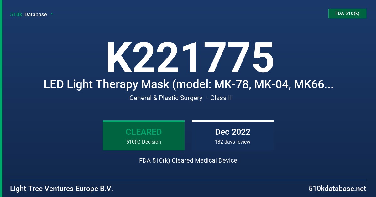 K221775 LED Light Therapy Mask (model: MK-78, MK-04, MK66-H, MK66R-B, EL00003) FDA 510(k) Cleared Medical Device