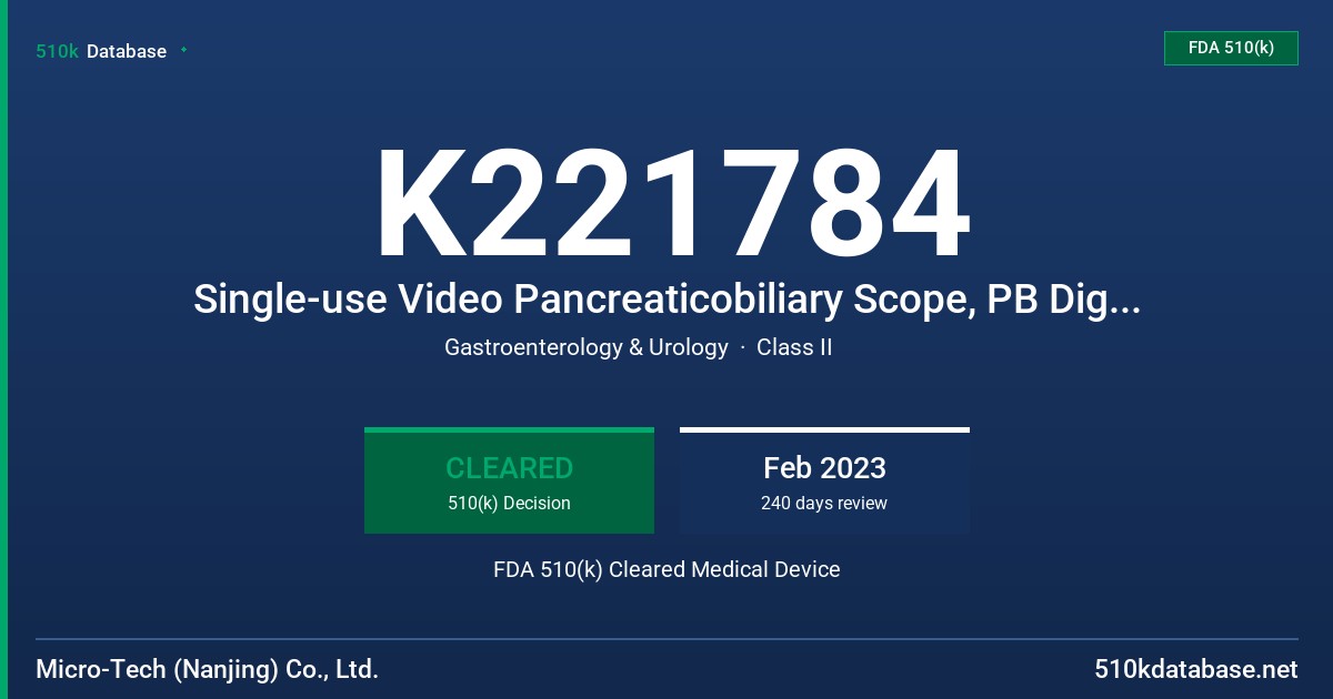 K221784 Single-use Video Pancreaticobiliary Scope, PB Digital Controller FDA 510(k) Cleared Medical Device