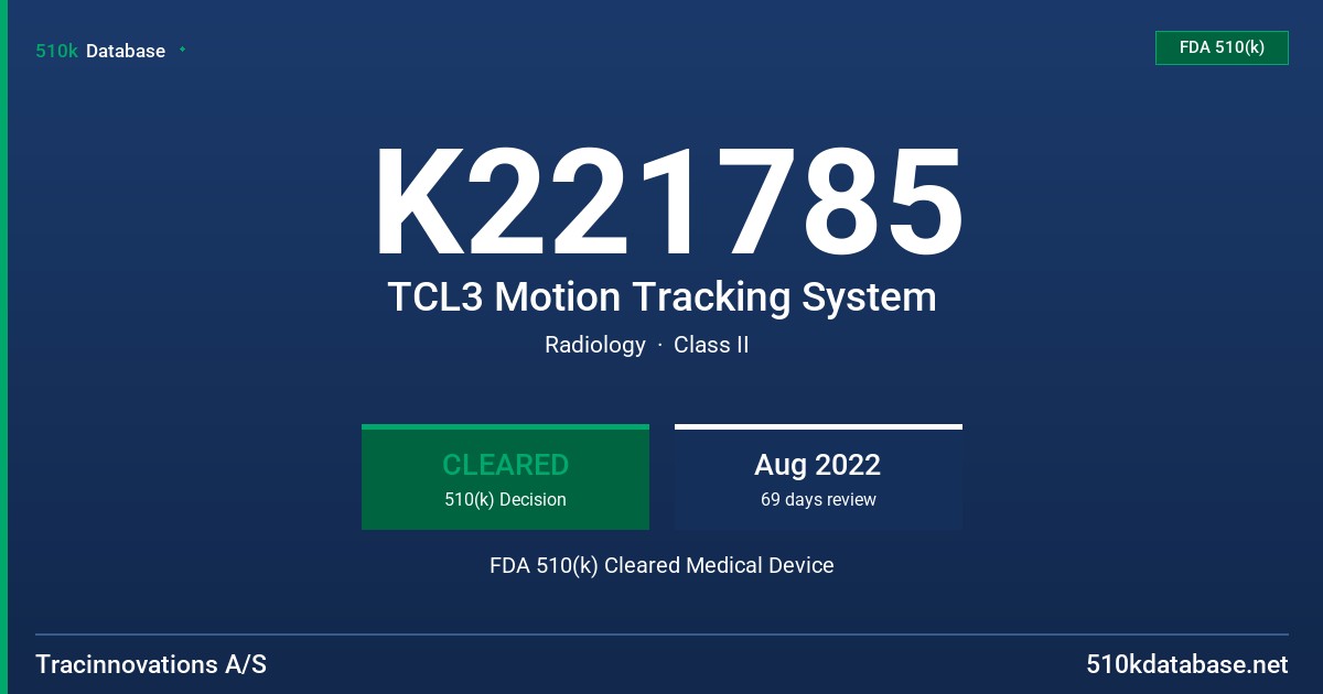K221785 TCL3 Motion Tracking System FDA 510(k) Cleared Medical Device