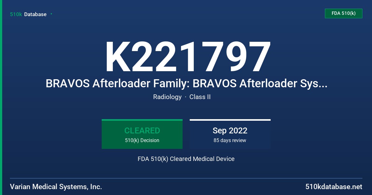 K221797 BRAVOS Afterloader Family: BRAVOS Afterloader System, Transfer Guide Tubes and Length Assessment Device FDA 510(k) Cleared Medical Device
