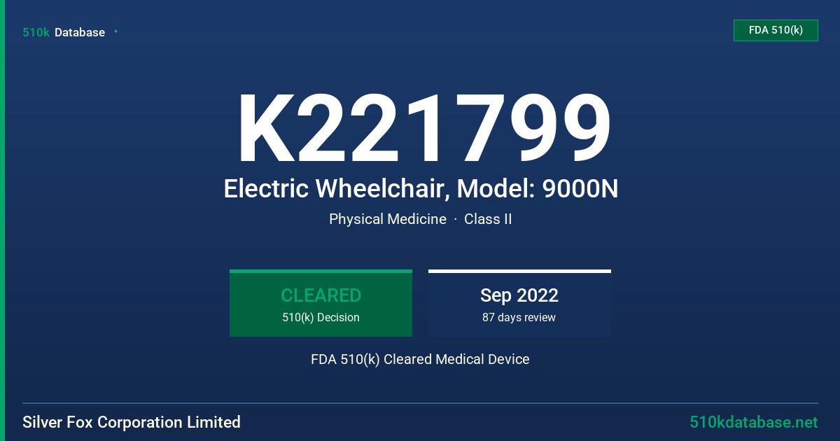 K221799 Electric Wheelchair, Model: 9000N FDA 510(k) Cleared Medical Device