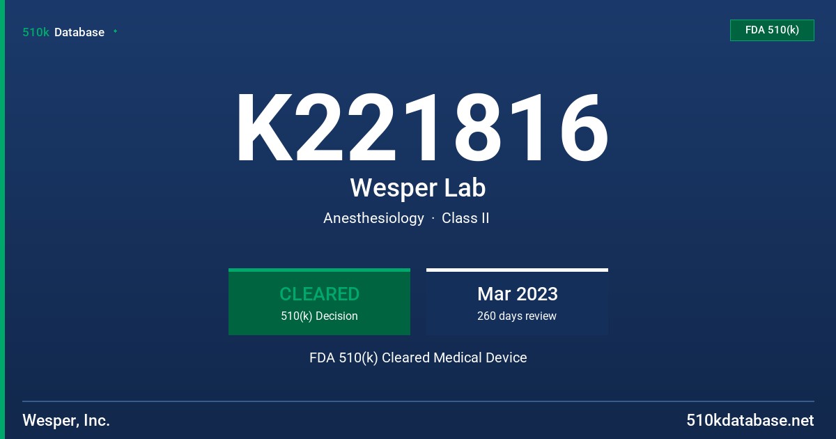 K221816 Wesper Lab FDA 510(k) Cleared Medical Device