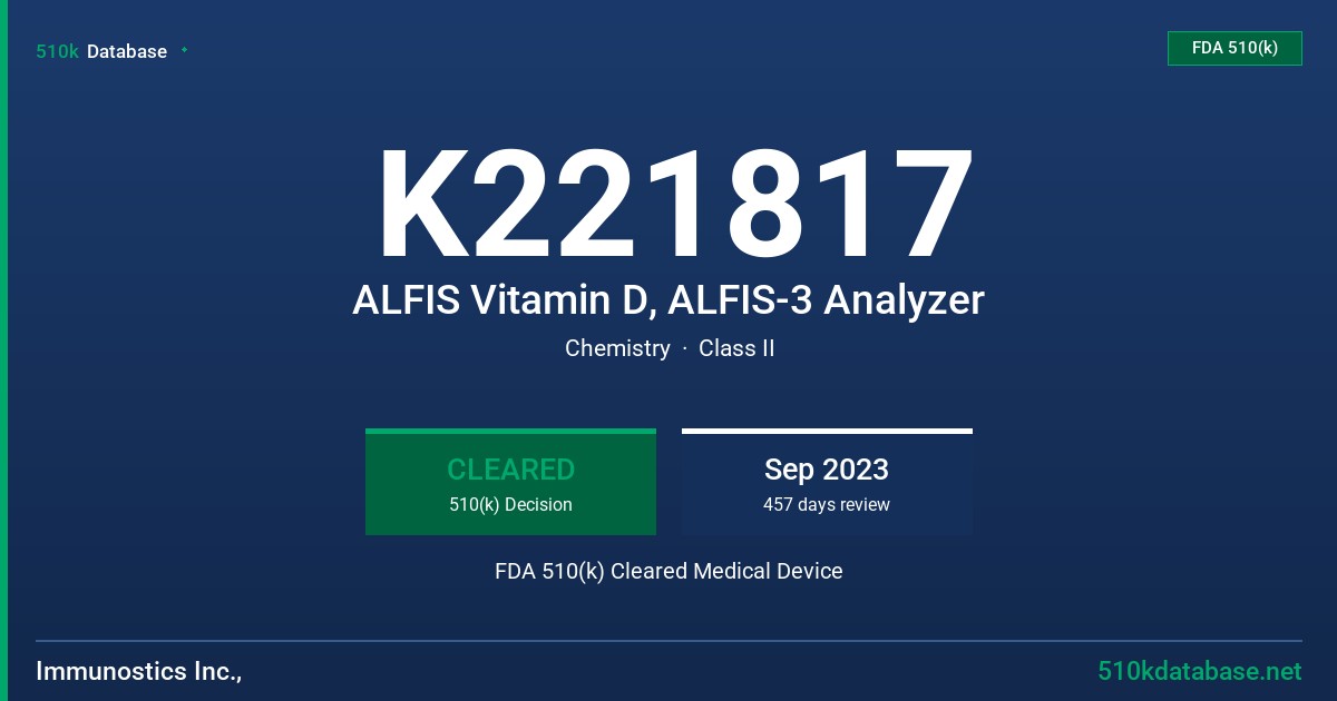 K221817 ALFIS Vitamin D, ALFIS-3 Analyzer FDA 510(k) Cleared Medical Device