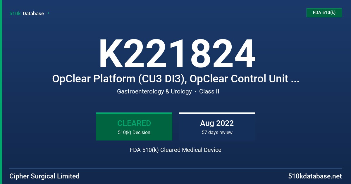 K221824 OpClear Platform (CU3 DI3), OpClear Control Unit with Footswitch (CS-CU33), OpClear Disposable Procedure Kits (CS-10-00-300, CS-10-30-300, CS-10-00-315, CS-10-30-315, CS-10-00-330, CS-10-30-330, CS-05-00-290, CS-05-30-290), Contd from 3 above: CS-05-00-300, CS-05-30-300, CS-05-00-315, CS-05-30-315 FDA 510(k) Cleared Medical Device