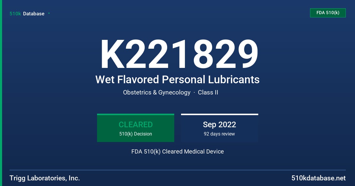 K221829 Wet Flavored Personal Lubricants FDA 510(k) Cleared Medical Device