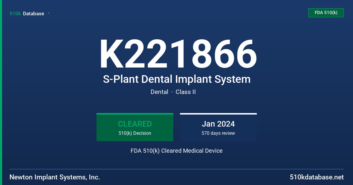 K221866 S-Plant Dental Implant System FDA 510(k) Cleared Medical Device