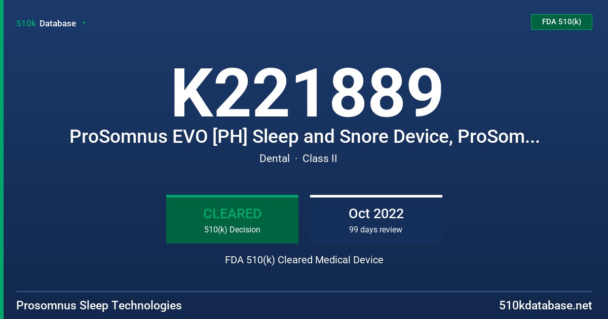 K221889 ProSomnus EVO [PH] Sleep and Snore Device, ProSomnus EVO [PH] Sleep and Snore Device with Patient Monitoring FDA 510(k) Cleared Medical Device