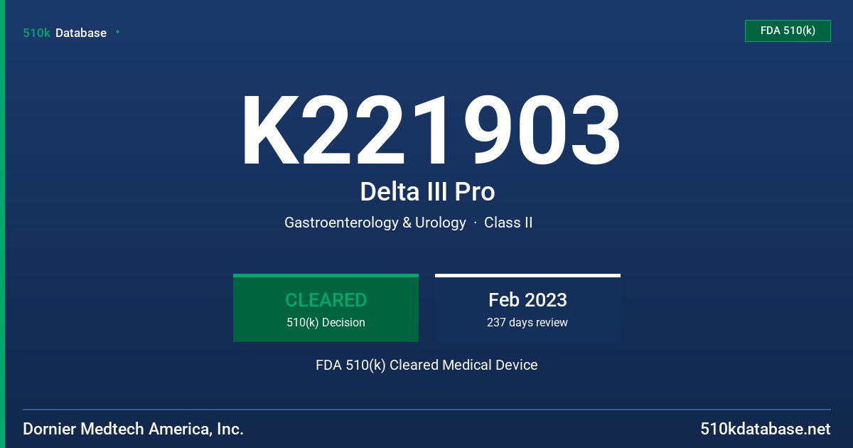 K221903 Delta III Pro FDA 510(k) Cleared Medical Device