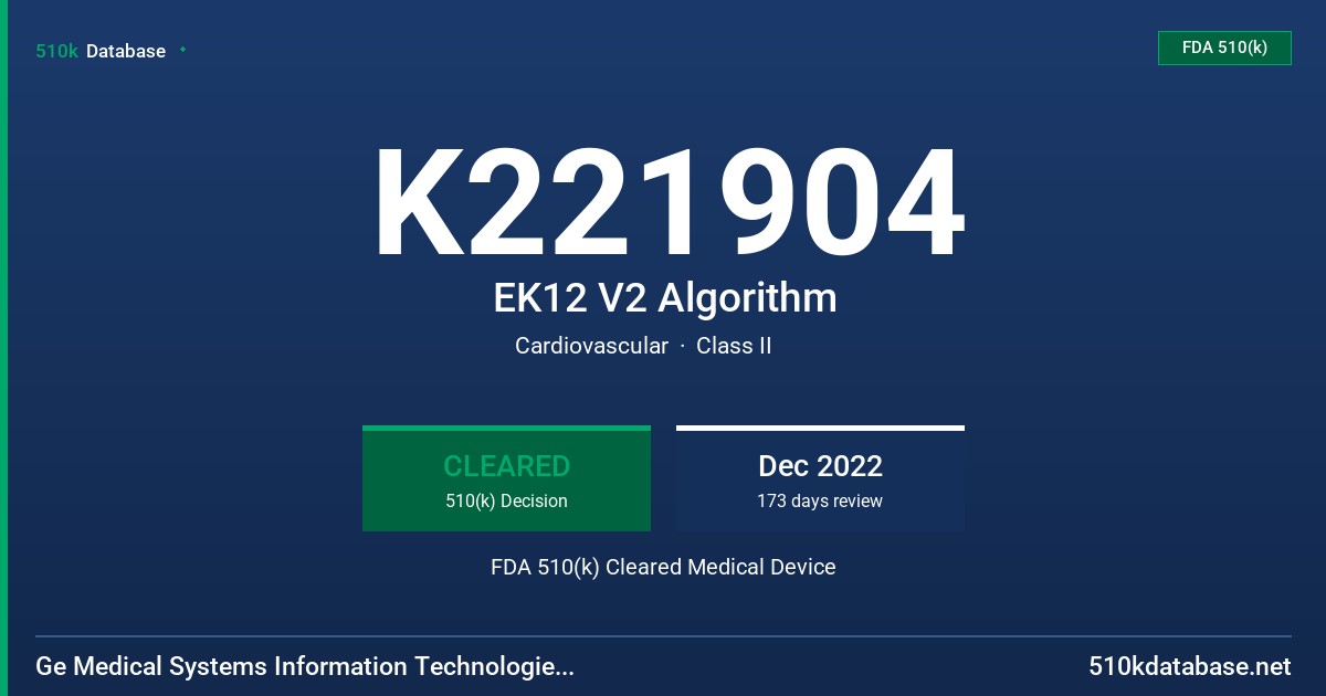 K221904 EK12 V2 Algorithm FDA 510(k) Cleared Medical Device