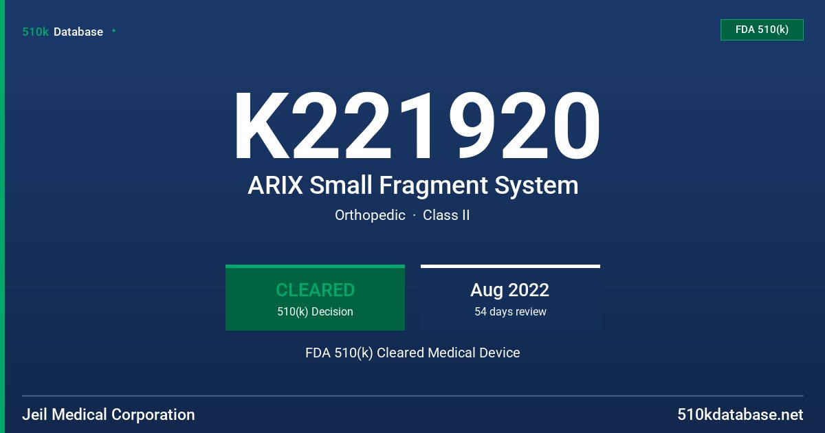 K221920 ARIX Small Fragment System FDA 510(k) Cleared Medical Device