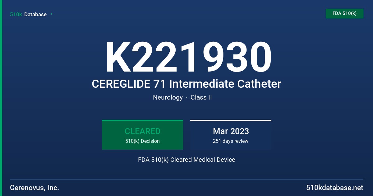 K221930 CEREGLIDE 71 Intermediate Catheter FDA 510(k) Cleared Medical Device