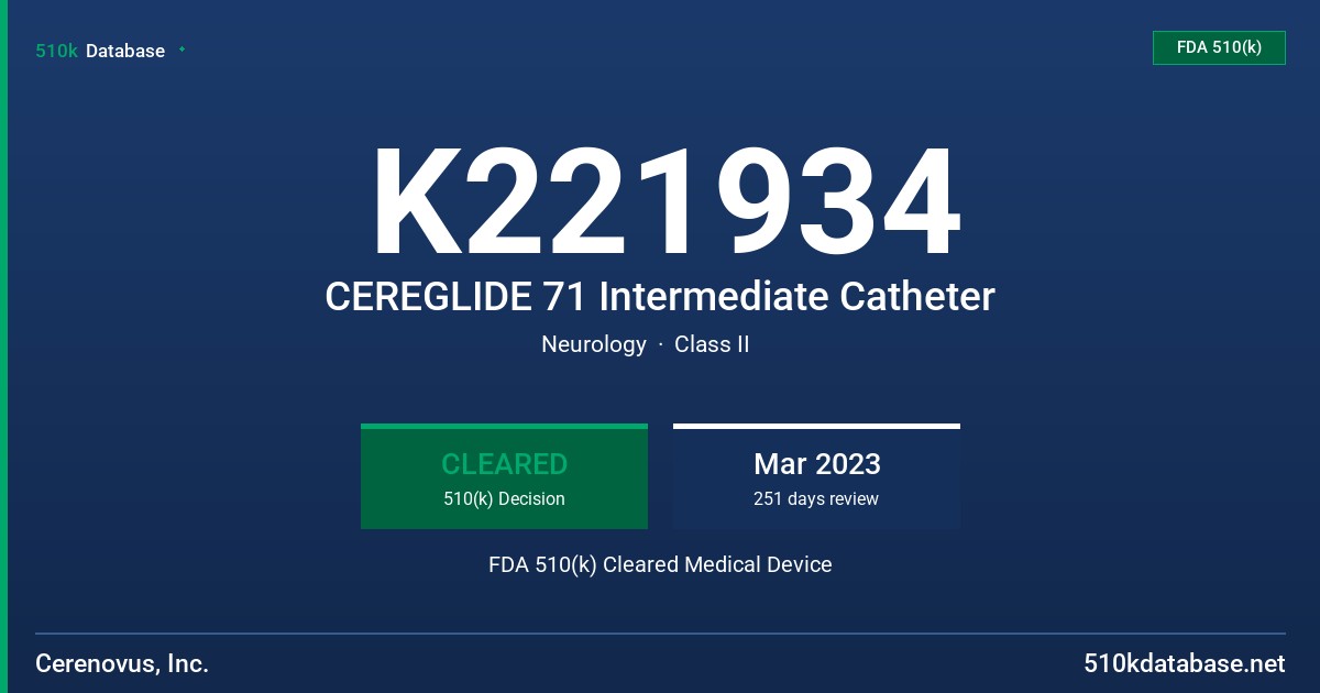K221934 CEREGLIDE 71 Intermediate Catheter FDA 510(k) Cleared Medical Device