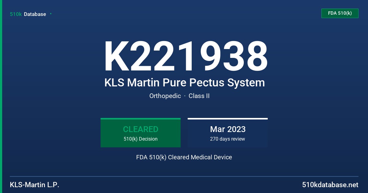 K221938 KLS Martin Pure Pectus System FDA 510(k) Cleared Medical Device
