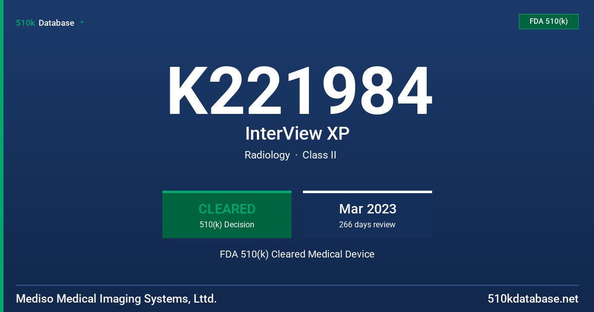 K221984 InterView XP FDA 510(k) Cleared Medical Device