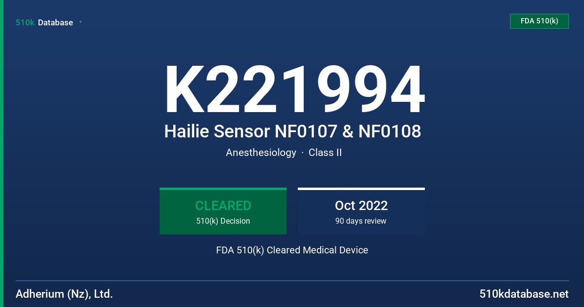 K221994 Hailie Sensor NF0107 & NF0108 FDA 510(k) Cleared Medical Device