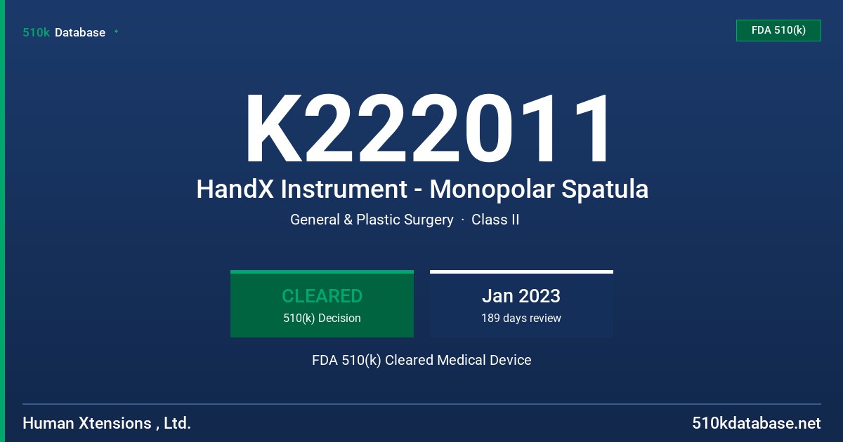 K222011 HandX Instrument - Monopolar Spatula FDA 510(k) Cleared Medical Device
