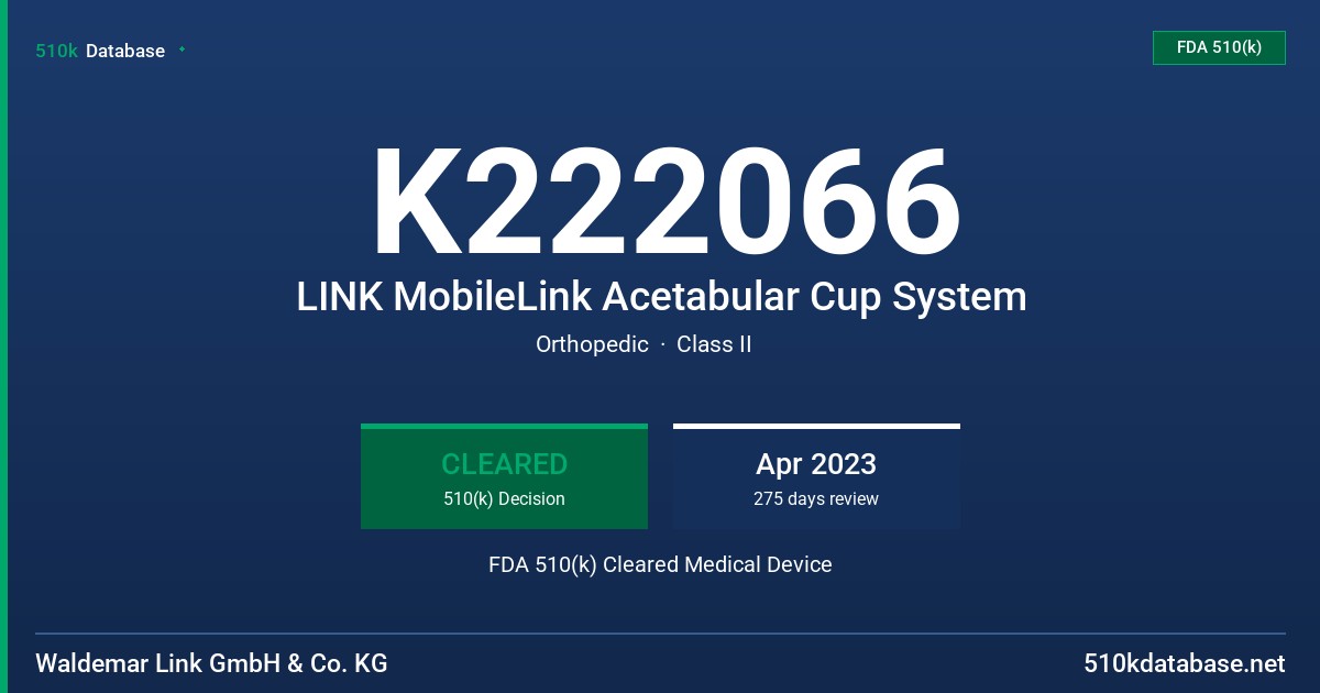 K222066 LINK MobileLink Acetabular Cup System FDA 510(k) Cleared Medical Device
