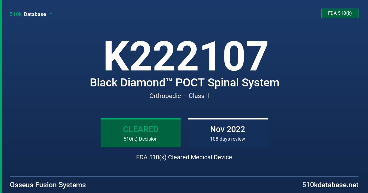 K222107 Black Diamond™ POCT Spinal System FDA 510(k) Cleared Medical Device