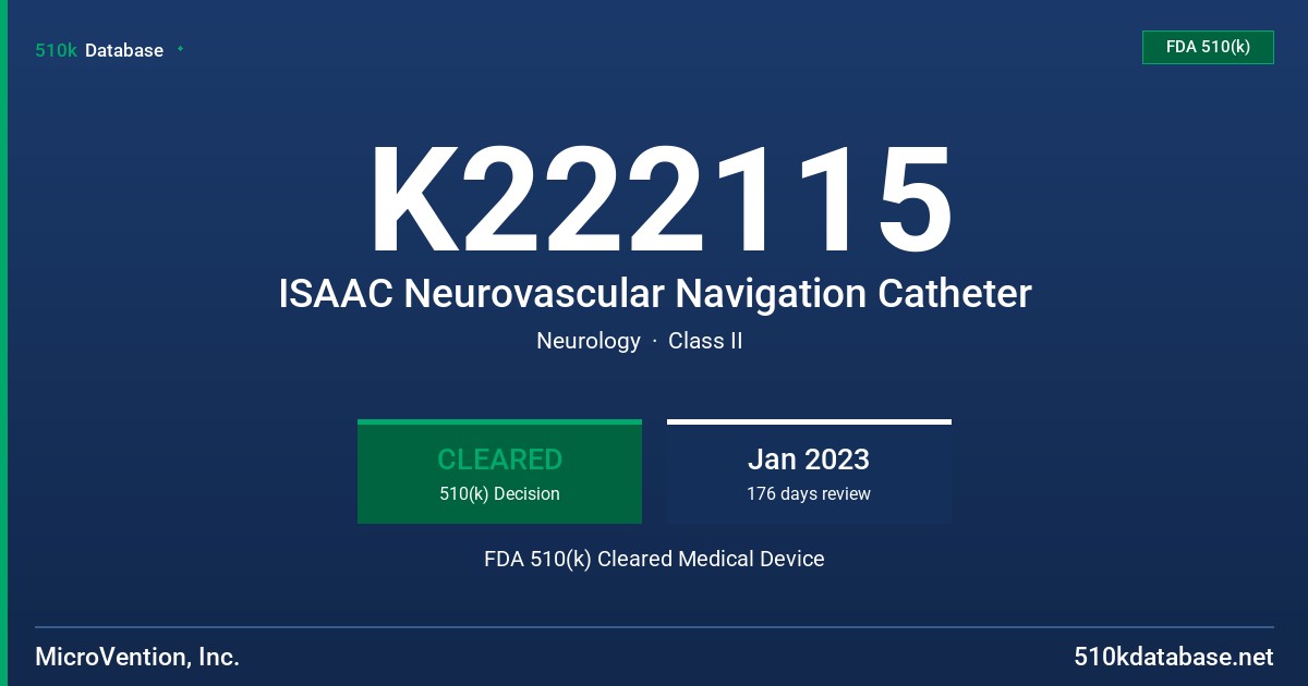 K222115 ISAAC Neurovascular Navigation Catheter FDA 510(k) Cleared Medical Device