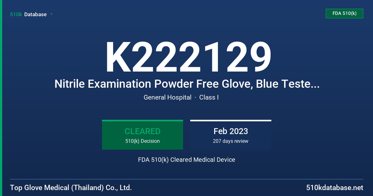 K222129 Nitrile Examination Powder Free Glove, Blue Tested For Use With 32 Chemotherapy Drugs and Fentanyl Permeation Resistance Claim, Nitrile Examination Powder Free Glove, Black Tested For Use With 32 Chemotherapy Drugs and Fentanyl Permeation Resistance Claim FDA 510(k) Cleared Medical Device