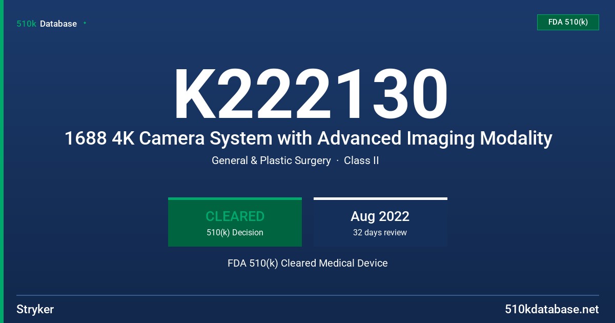 K222130 1688 4K Camera System with Advanced Imaging Modality FDA 510(k) Cleared Medical Device