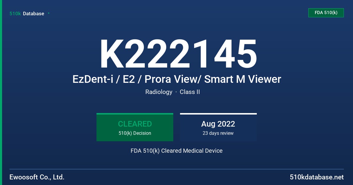 K222145 EzDent-i / E2 / Prora View/ Smart M Viewer FDA 510(k) Cleared Medical Device