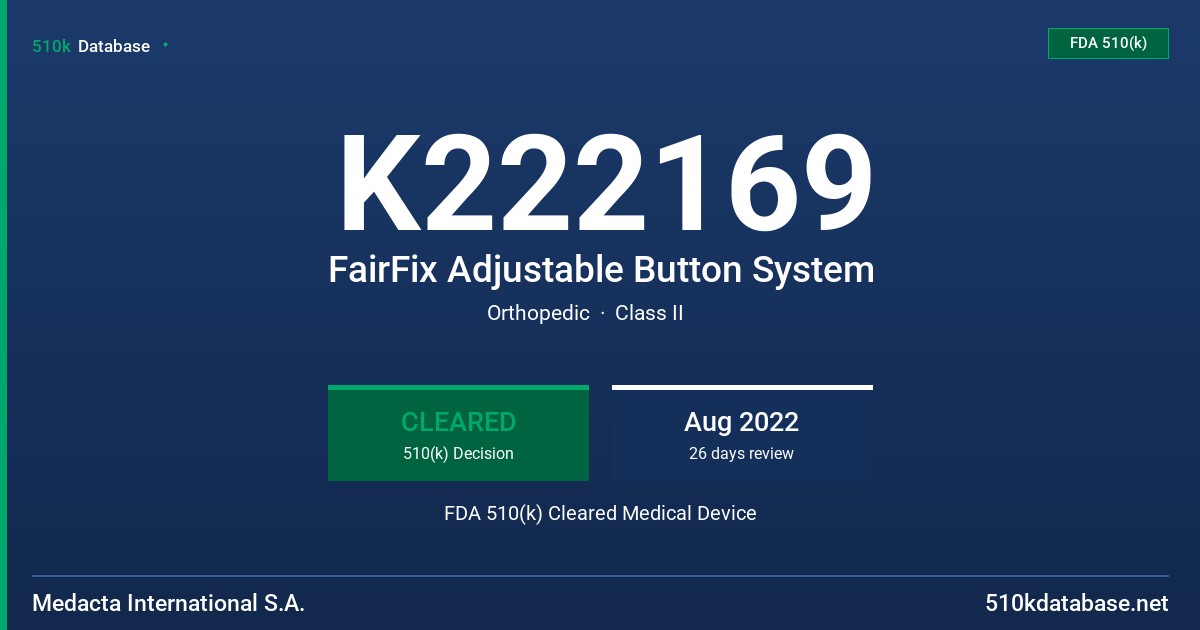 K222169 FairFix Adjustable Button System FDA 510(k) Cleared Medical Device