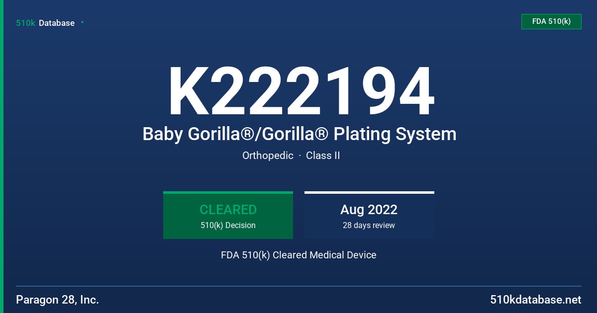 K222194 Baby Gorilla®/Gorilla® Plating System FDA 510(k) Cleared Medical Device