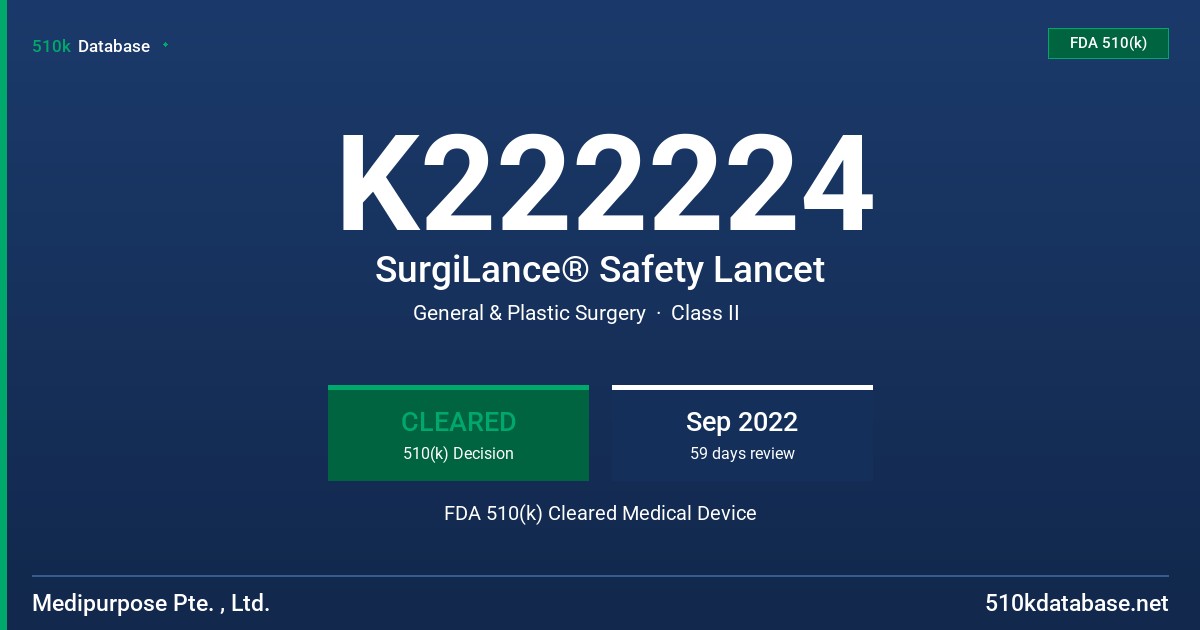K222224 SurgiLance® Safety Lancet FDA 510(k) Cleared Medical Device