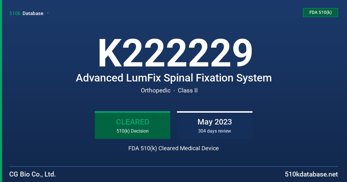 K222229 Advanced LumFix Spinal Fixation System FDA 510(k) Cleared Medical Device