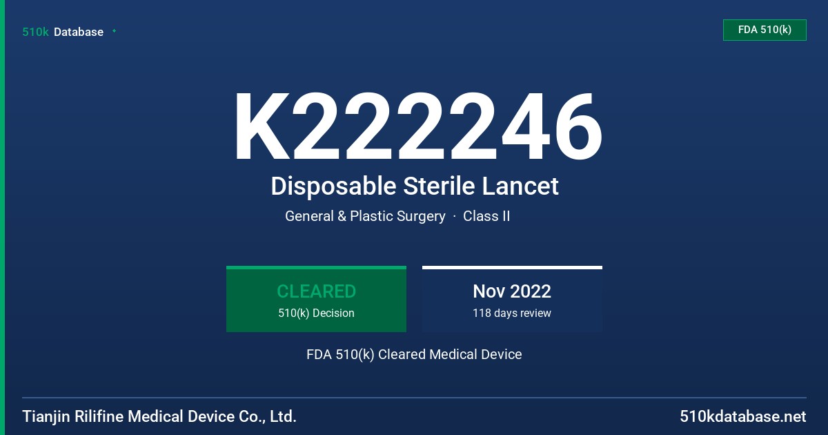 K222246 Disposable Sterile Lancet FDA 510(k) Cleared Medical Device