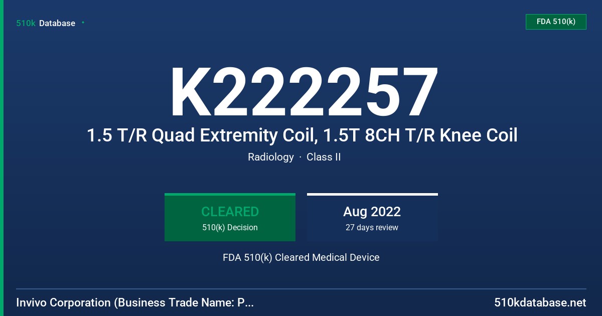 K222257 1.5 T/R Quad Extremity Coil, 1.5T 8CH T/R Knee Coil FDA 510(k) Cleared Medical Device