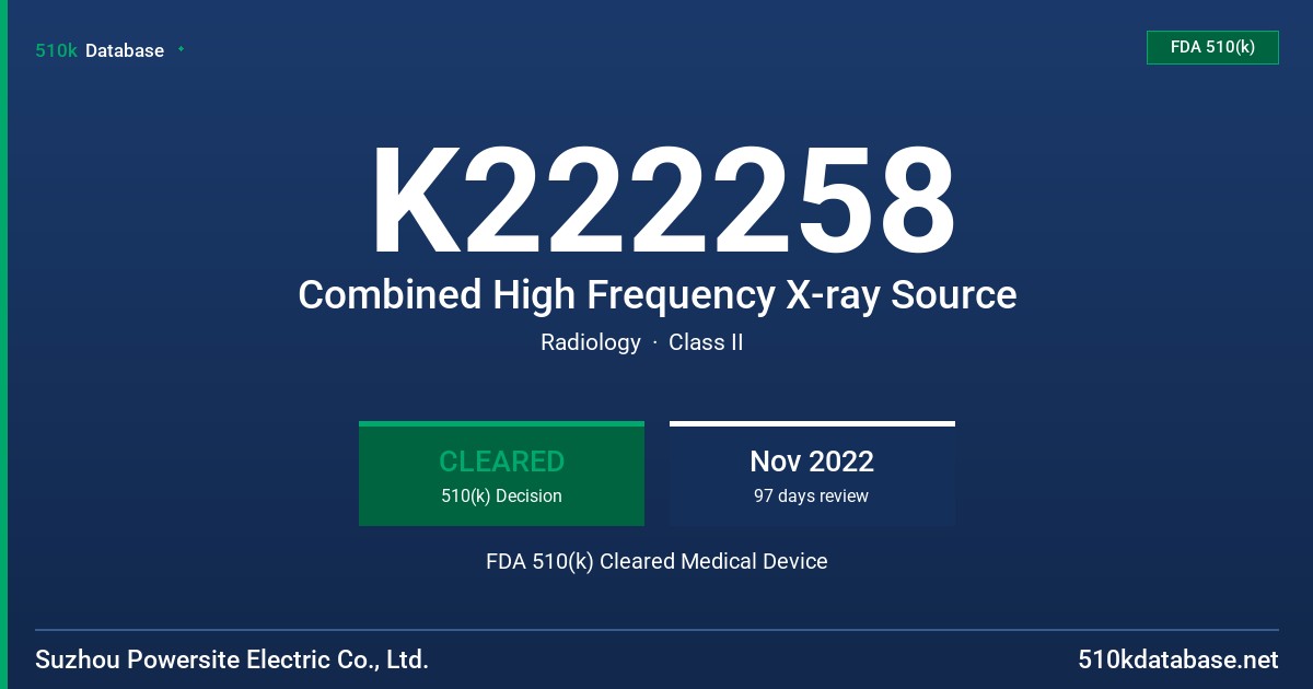 K222258 Combined High Frequency X-ray Source FDA 510(k) Cleared Medical Device