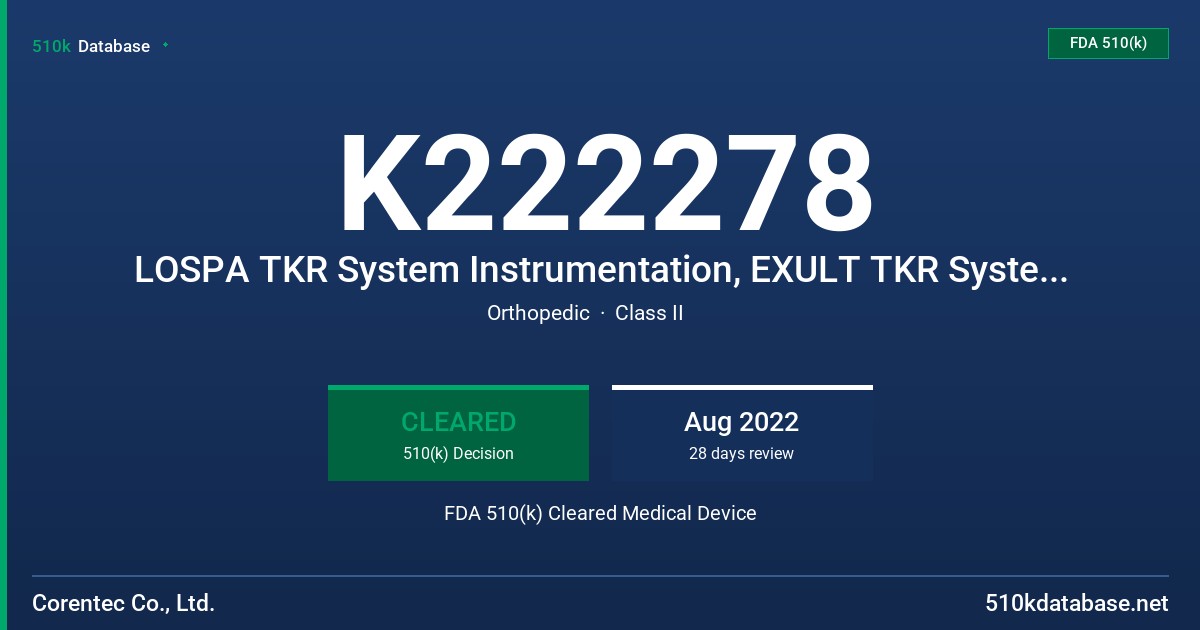 K222278 LOSPA TKR System Instrumentation, EXULT TKR System Instrumentation FDA 510(k) Cleared Medical Device