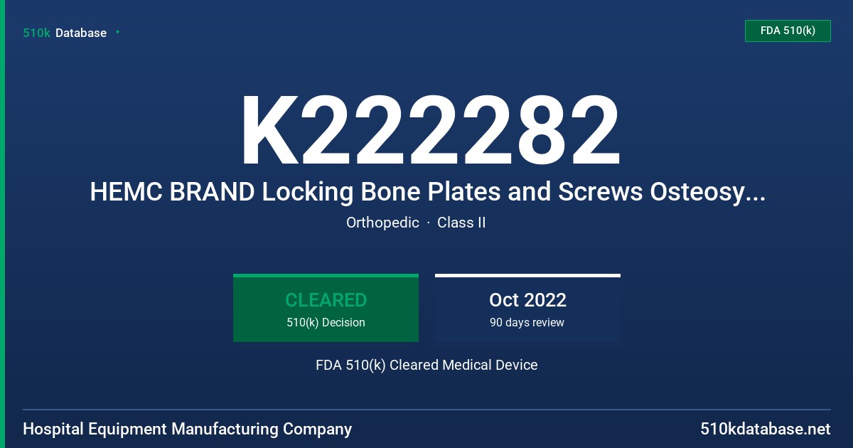 K222282 HEMC BRAND Locking Bone Plates and Screws Osteosynthesis Plating System FDA 510(k) Cleared Medical Device