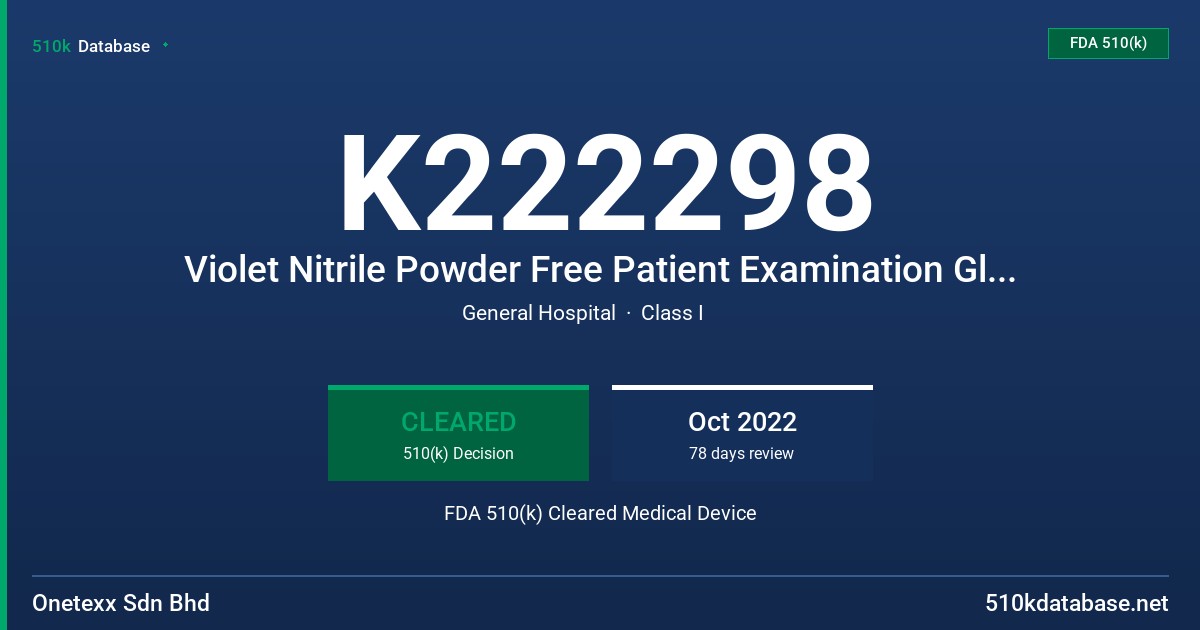 K222298 Violet Nitrile Powder Free Patient Examination Glove, Non-Sterile, Tested for Use With Chemotherapy Drugs, the Opioid Fentanyl Citrate, simulated Gastric Acid, and Fentanyl In Gastric Acid FDA 510(k) Cleared Medical Device
