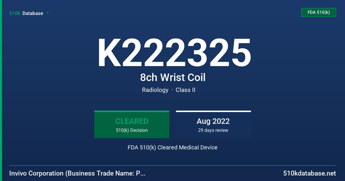K222325 8ch Wrist Coil FDA 510(k) Cleared Medical Device