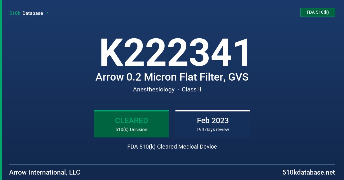 K222341 Arrow 0.2 Micron Flat Filter, GVS FDA 510(k) Cleared Medical Device