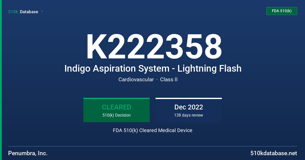 K222358 Indigo Aspiration System - Lightning Flash FDA 510(k) Cleared Medical Device